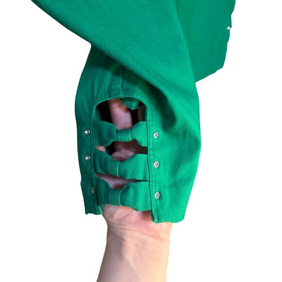 Roz & Ali Kelly Green Stretchy Pull On Pant SZ 4 Rhinestone Bow Ankle Details - Picture 3 of 13